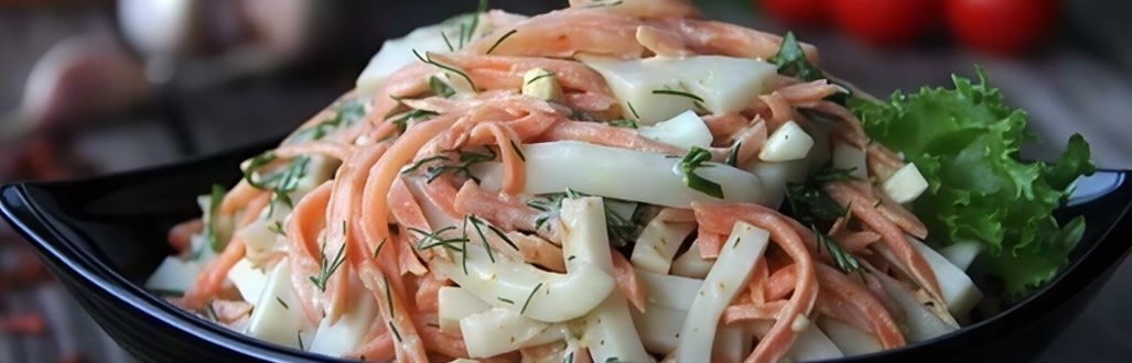 Рецепт салата из кальмаров с яйцом и корейской морковью ✔️ Как приготовить